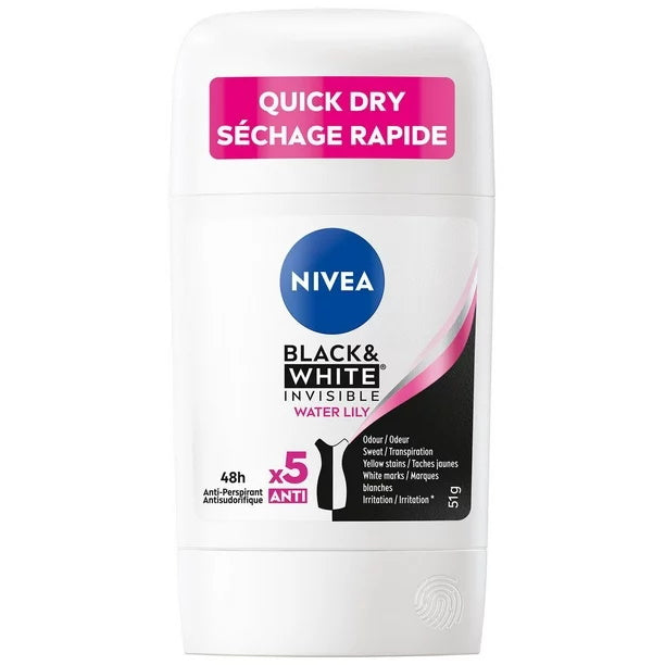 Nivea Black & White Invisible Water Lily Quick Dry Anti Perspirant, 51 g