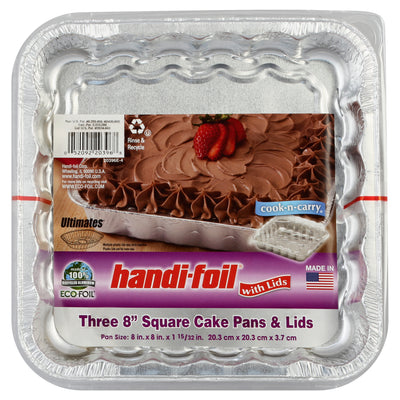 Handi-Foil Eco-foil 8 Inch Square Cake Pans Lids, 3 ct