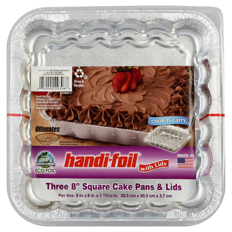 Handi-Foil Eco-foil 8 Inch Square Cake Pans Lids, 3 ct