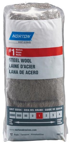 Norton Medium Steel Wool Pads, 12 ct