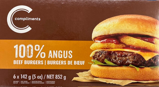Compliments 100% Angus Beef Burgers, 142 g, 6 ct