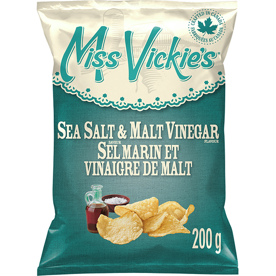 Miss Vickie's Sea Salt & Malt Vinegar Flavour Kettle Cooked Potato Chips, 200 g
