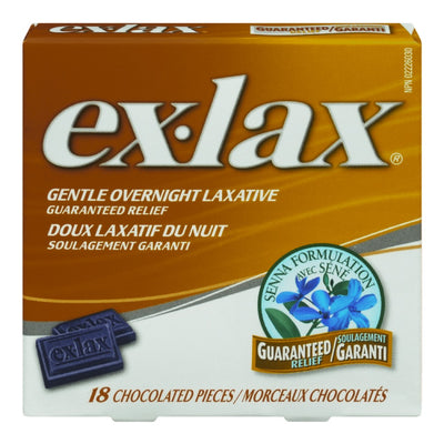 Ex-lax Gentle Overnight Laxative Chocolated Pieces, 18 ct