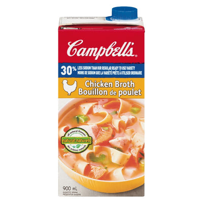 Campbell's Chicken Broth 30% Less Sodium, 900 mL