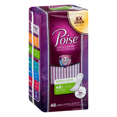 Poise Very Light Regular Length Daily Liners, 48 liners