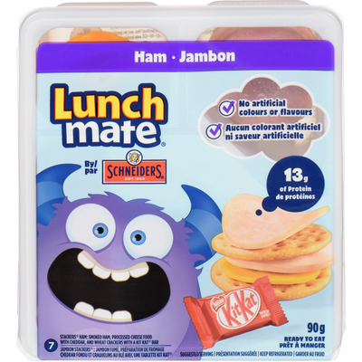Lunch Mate Smoked Ham, Cheddar Processed Cheese Food and Wheat Crackers with a Kit Kat Bar, 90 g