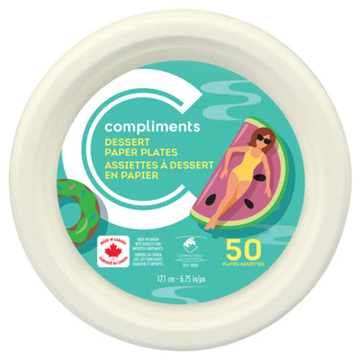 Compliments 6.75 Inches Dessert Paper Plates, 50 ct