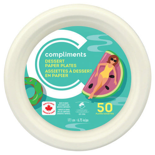 Compliments 6.75 Inches Dessert Paper Plates, 50 ct