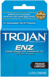 Trojan Premium Lubricant Latex Condoms ENZ Classic Design With A Reservoir Tip, 3 ct