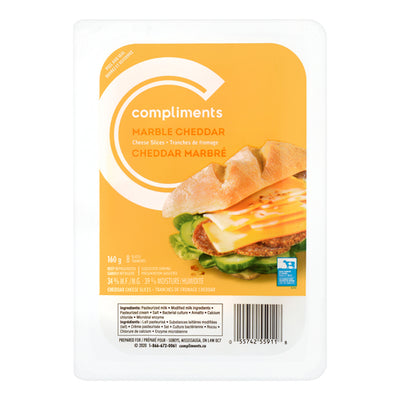 Compliments Marbled Cheddar Cheese Slices, 160 g, 8 ct