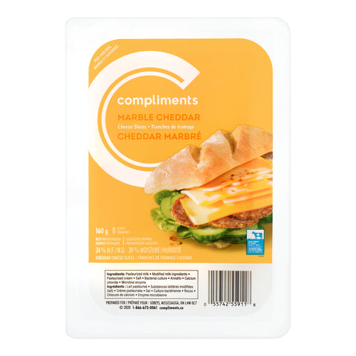 Compliments Marbled Cheddar Cheese Slices, 160 g, 8 ct