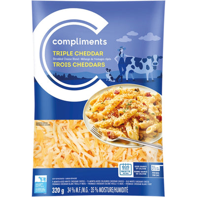 Compliments Triple Cheddar Shredded Cheese Blend, 320 g