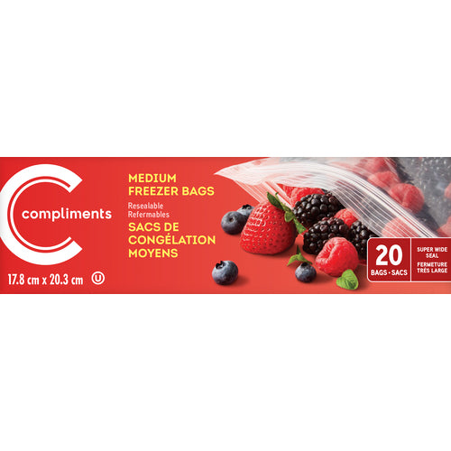 Compliments Medium Freezer Bags, 20 ct