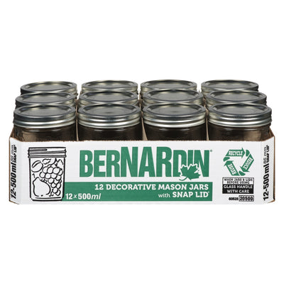 Bernardin Decorative Mason Jars with Snap Lid, 12 ct
