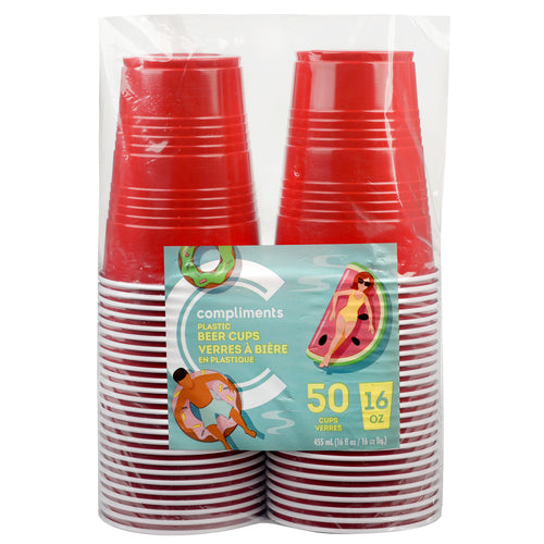Compliments Plastic Beer Cups, 50 ct