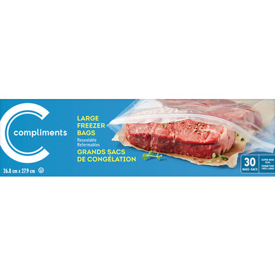 Compliments Large Freezer Bags, 30 ct