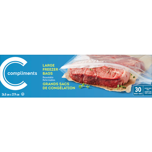 Compliments Large Freezer Bags, 30 ct